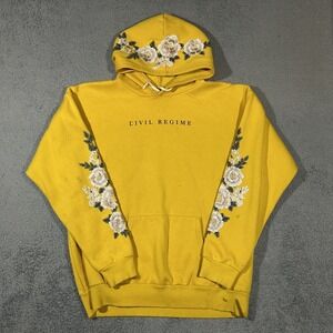 Civil Regime Floral Hoodie Yellow Pullover Sweatshirt Women Size Medium #2348